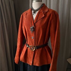 Orange rust colored suede 100% leather boho blazer jacket western boho bohemian